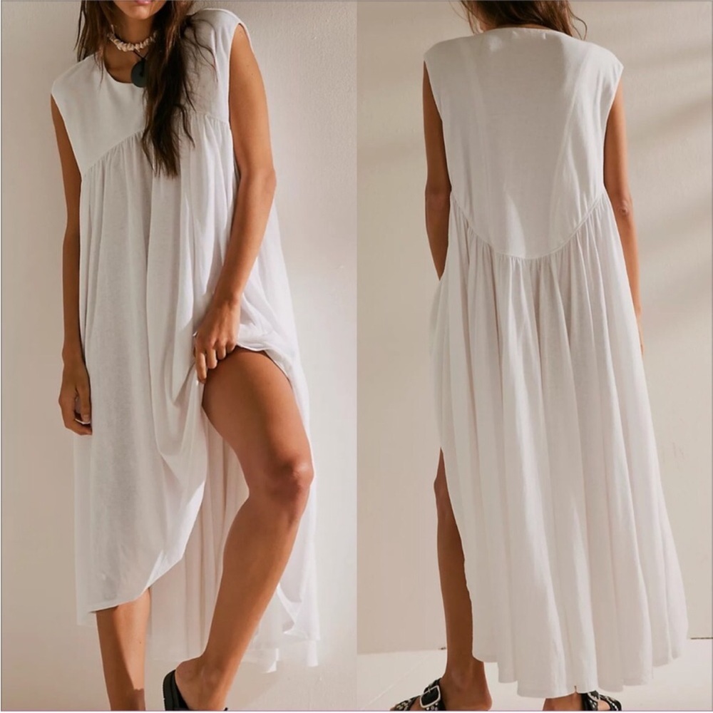 Free People Madelyn Midi Oversized Dress With Pockets In Ivory. NWOT! Sz L